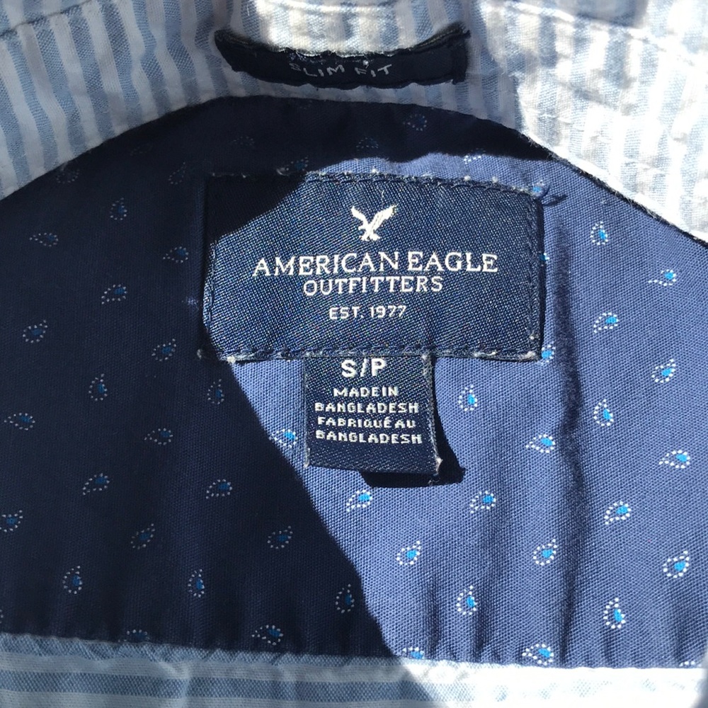AEO striped small button down short sleeve shirt